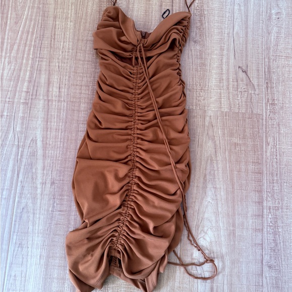 Zara Dresses & Skirts - Zara Ruched Mini Dress in Warm Brown